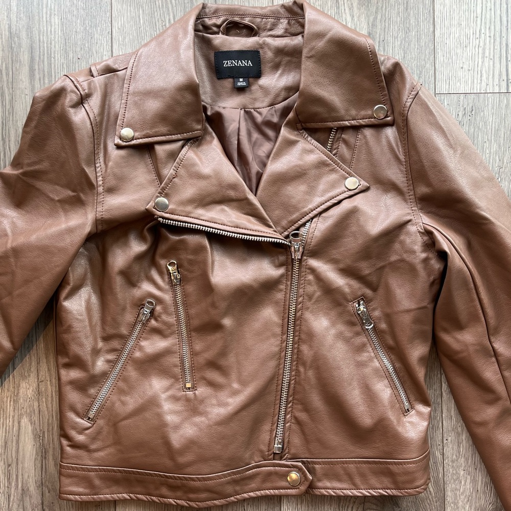 Zenana Outfitters Women’s Faux Leather Moto Jacket Belted Asymmetrical Medium - Picture 6 of 11